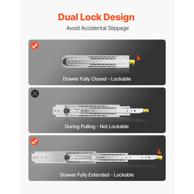 1 Pair Full Extension Drawer Slides 18 20 22 28 30 32 36 38 40 44 48 52 56 60 in, 500 lbs Load Capacity Locking Drawer Slides, Ball Bearing with Lock Side Mount Drawer Slide Rail