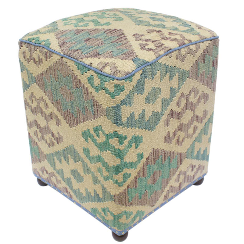 Aprea Upholstered Ottoman, Beige/Blue/Light Purple/Teal Wool