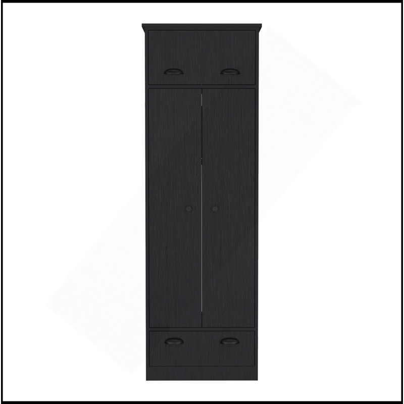 Armoire Falkland avec 1 tiroir et 1 tiroir à charnière avec poignées - noir, Noir