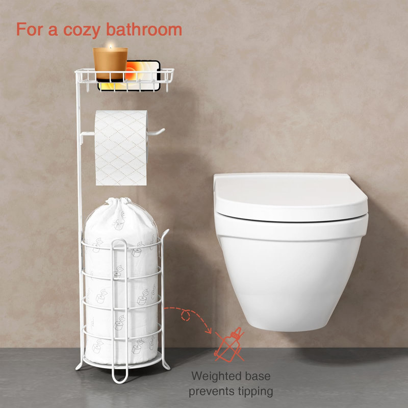 Free Standing Toilet Paper Holder, Blanc