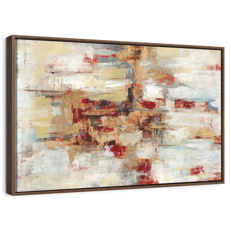 Old Bridge Reminiscence - rouge, Cadre flottant noyer, 43 po x 29 po