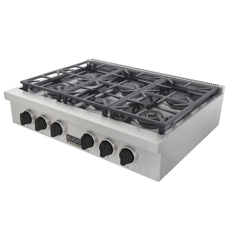 KUCHT Professional 36 in. Natural Gas Range with Sealed Burners in Stainless Steel with Tuxedo Black Knobs, Tuxedo Black