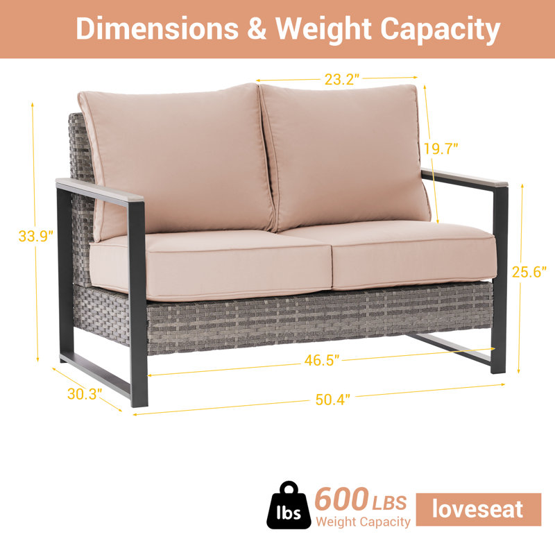 Loveseat Sofa, All-Weather PE Rattan Wicker Set, Sand