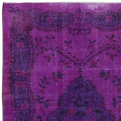 5x8.4 Ft Home Decor Floral Area Rug in Midnight Purple & Violet, Hand-Knotted in Turkey