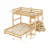 Storage-focused Platform Bunk Bed Twin Over Full Natural-Toned Solid Pine With Built-in Desk and Three Drawers