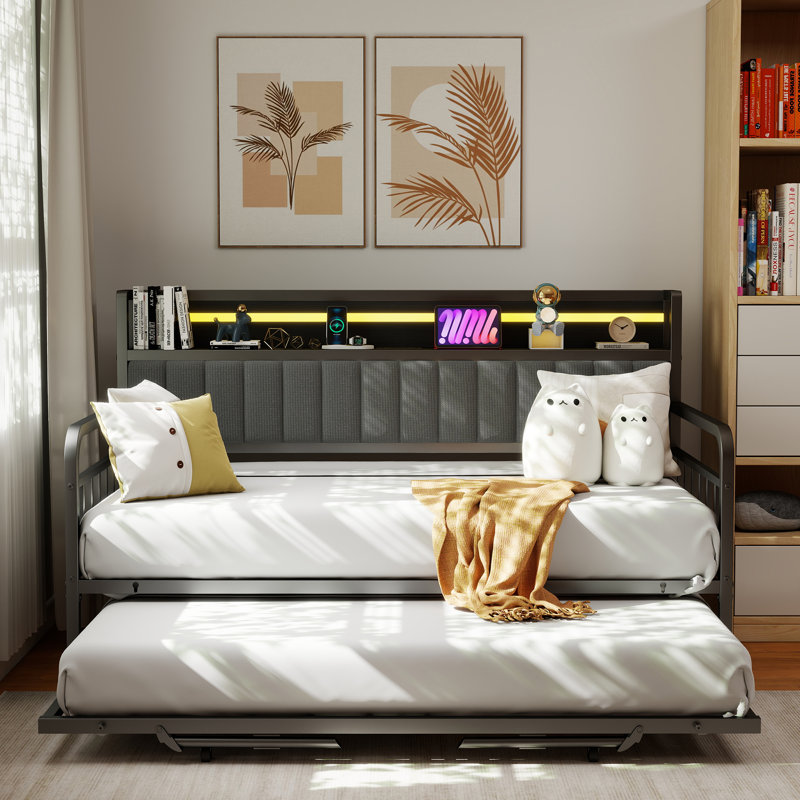 Thalia Convertible Sofa Bed With USB Charging Station, Black