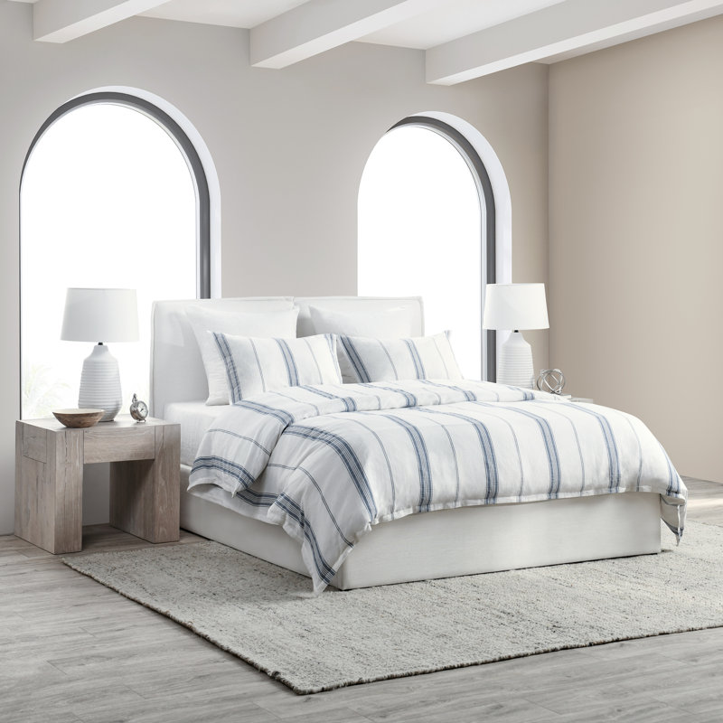 Brooke Duvet Cover, White/Blue Striped, Queen Duvet Cover
