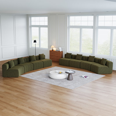 Four Curved Seats And Four Single Seats,Chenille Curved Sectional Sofa With 8 Pillows,Curved Symmetrical Modular Sofa Sectional