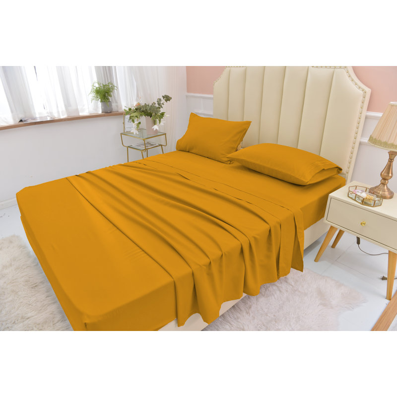  Ensemble de draps 1800 fils en rayonne de bambou, Doré, Ensemble de draps pour très grand lit divisé + d