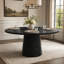 Table de salle à manger ronde en panneau de fibres à densité moyenne pour 4 personnes, table de cuisine de style campagne moderne avec base en bois, table ronde au fini noir pour la cuisine et le salon