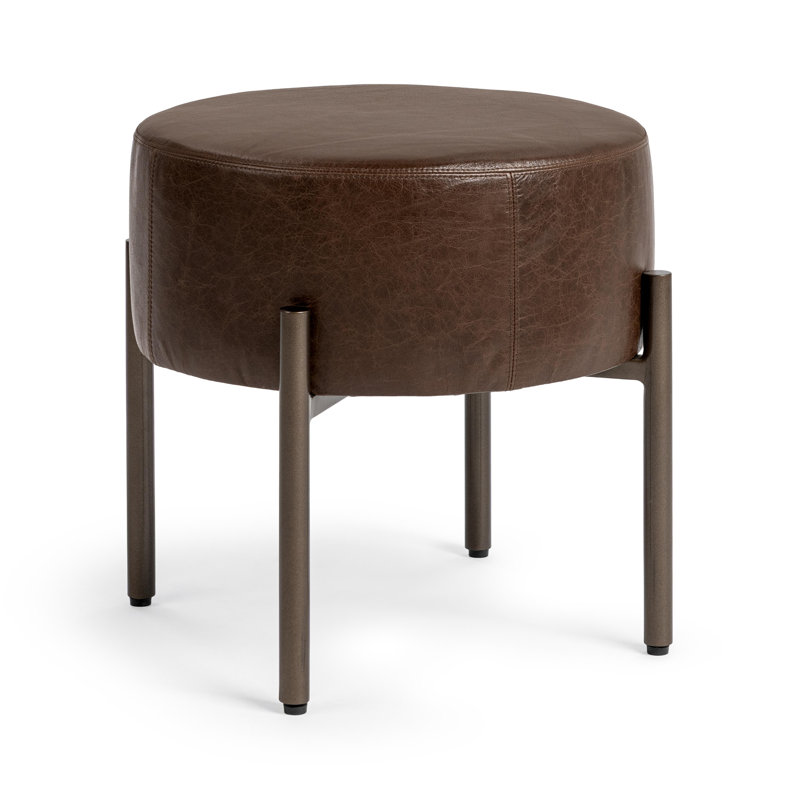 Aimie Top Grain Leather Accent Stool, Cocoa Brown