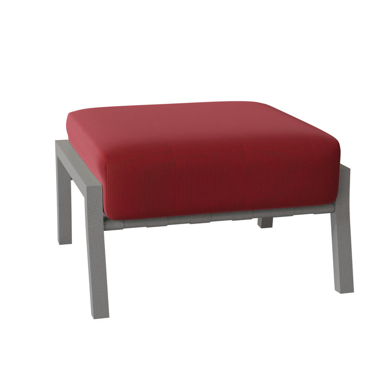 Cortland Outdoor Ottoman, Pewter Finish, Denver Scarlett Sunbrella®