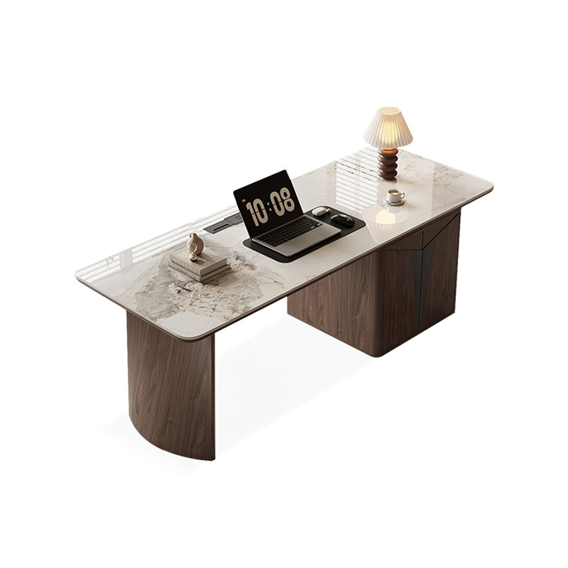 Blanc / brun pierre rectangulaire + bureau en bois massif, H 29,53 po x l 62,99 po x P 31,5 po, Retour à droite