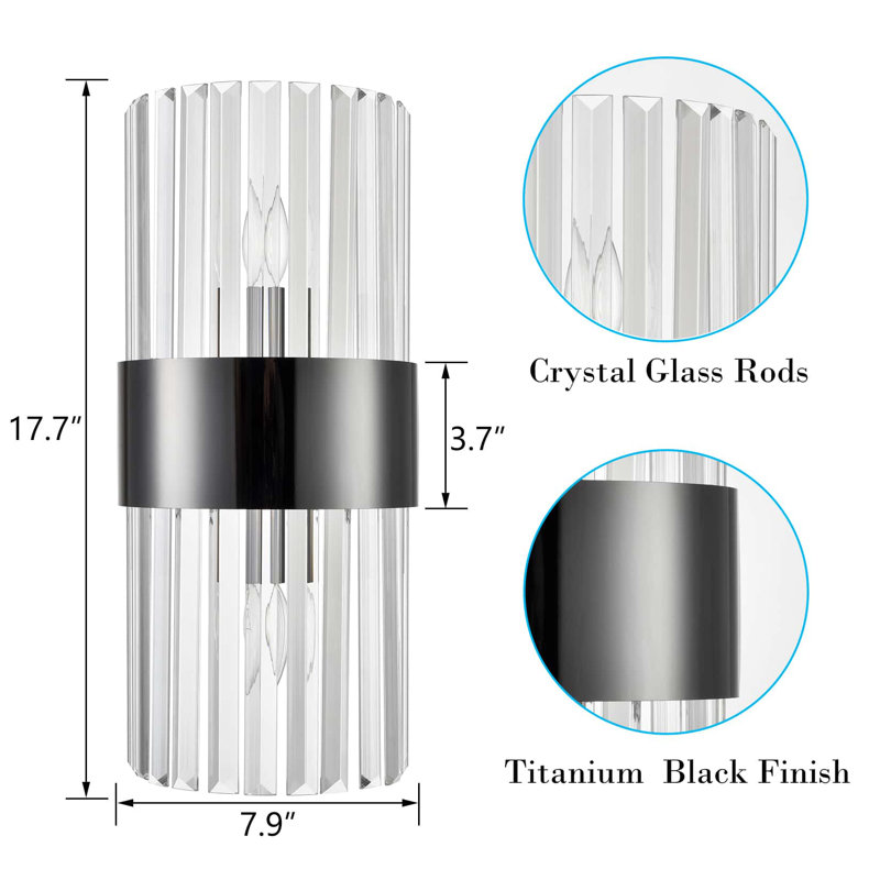 Nyron Modern Titanium Black Flush, Clear Glass Blocks Shade,  Mounted Sconce, Set Of 2, Titanium Black