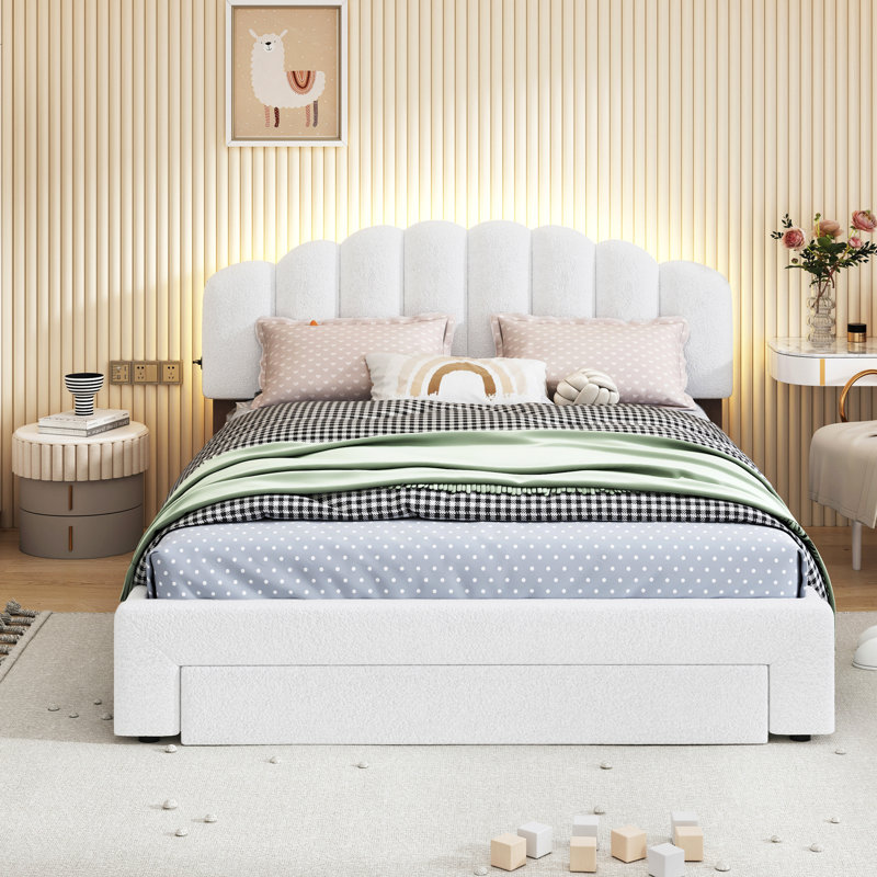 Sloten Upholstered Platform Storage Bed, White