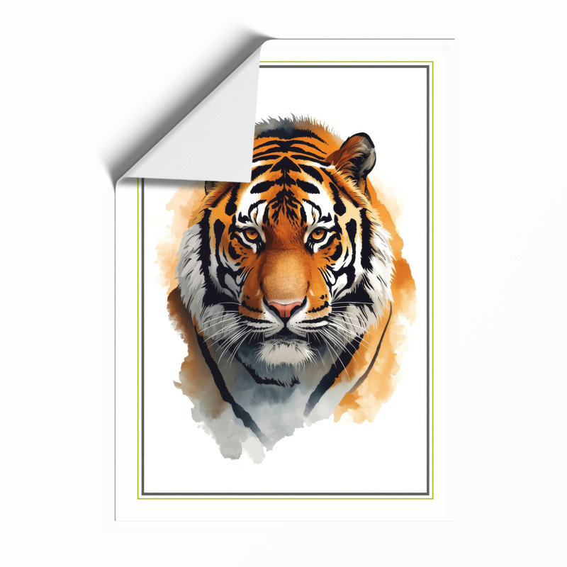Tiger Face Forward Botanical - Framed Print, Unframed, A4 - 29.7 x 21.0 cm