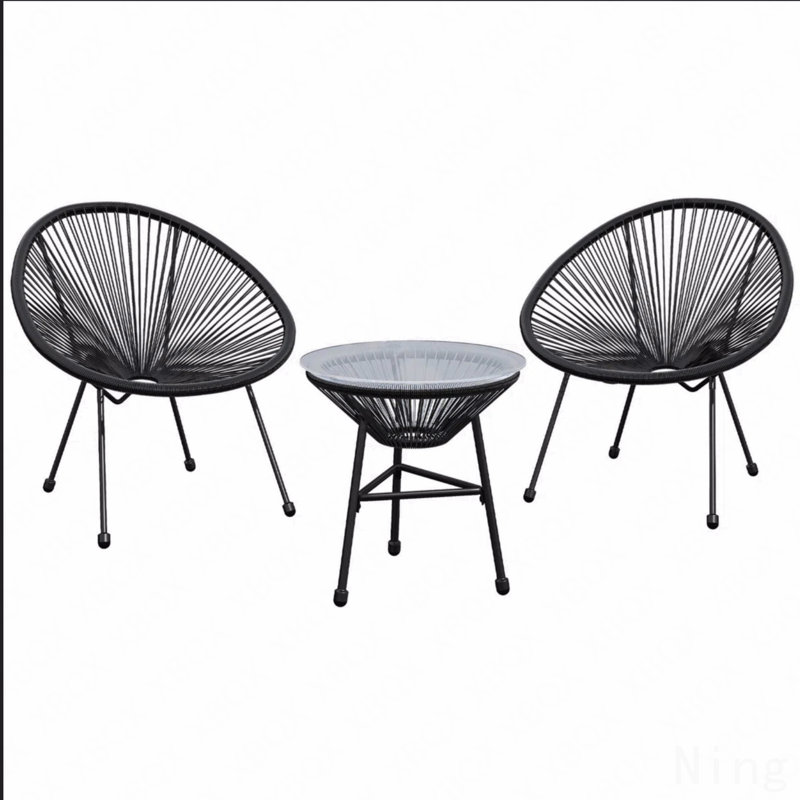 3-Piece Acapulco Wicker Patio Bistro Set With 2 Black Chairs & Glass Table, Black
