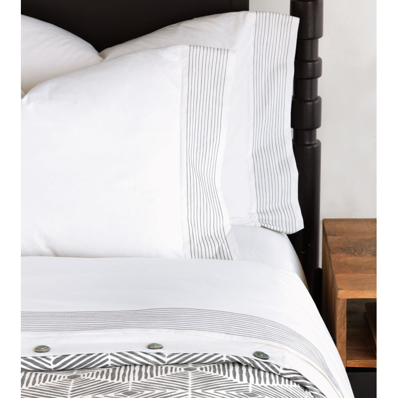 Ensemble de draps en lin Marsden, Double, Blanc / noir