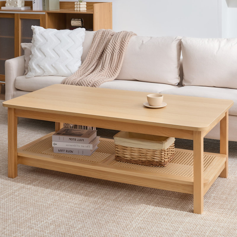 47.2" Solid Wood Frame Coffee Table with Storage, Natural 