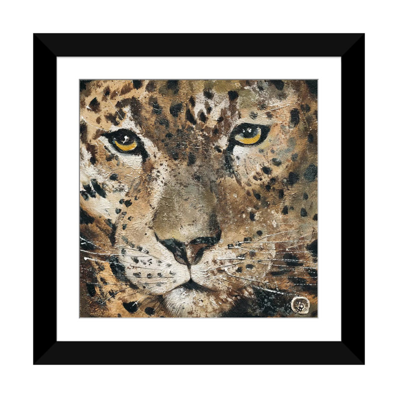 «Leopard», impression sur toile, H 16 po x l 16 po x P 1 po, Papier d'art encadré noir, Blanc