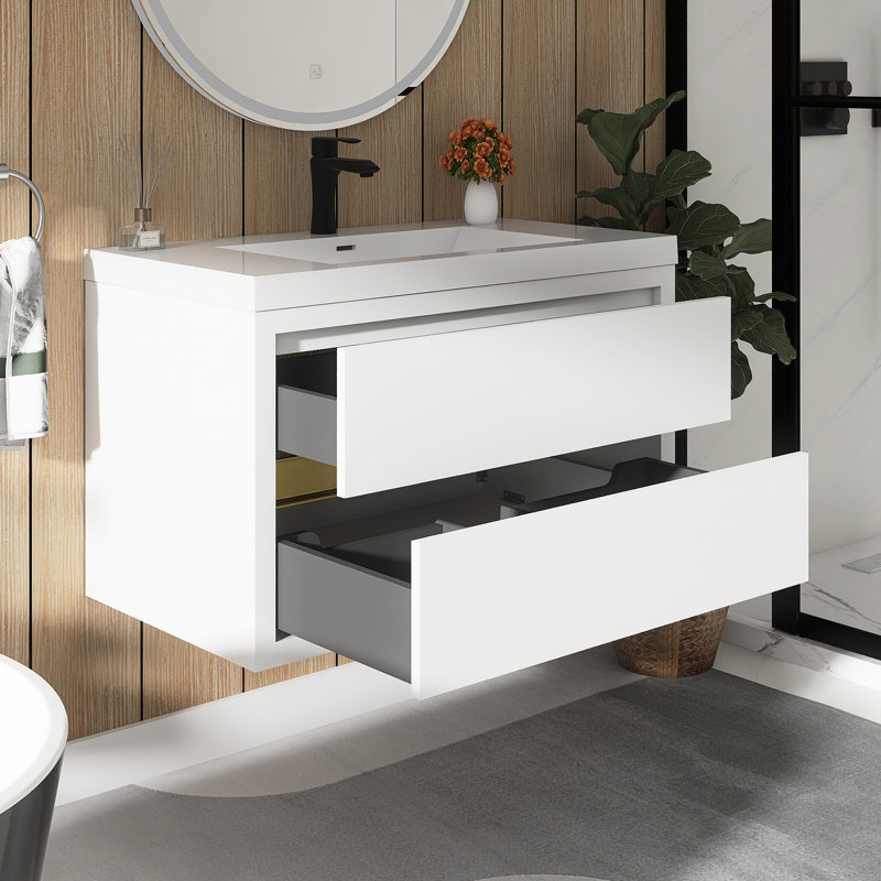 36" Wall-Mounted Bathroom Vanity With Sink, White
