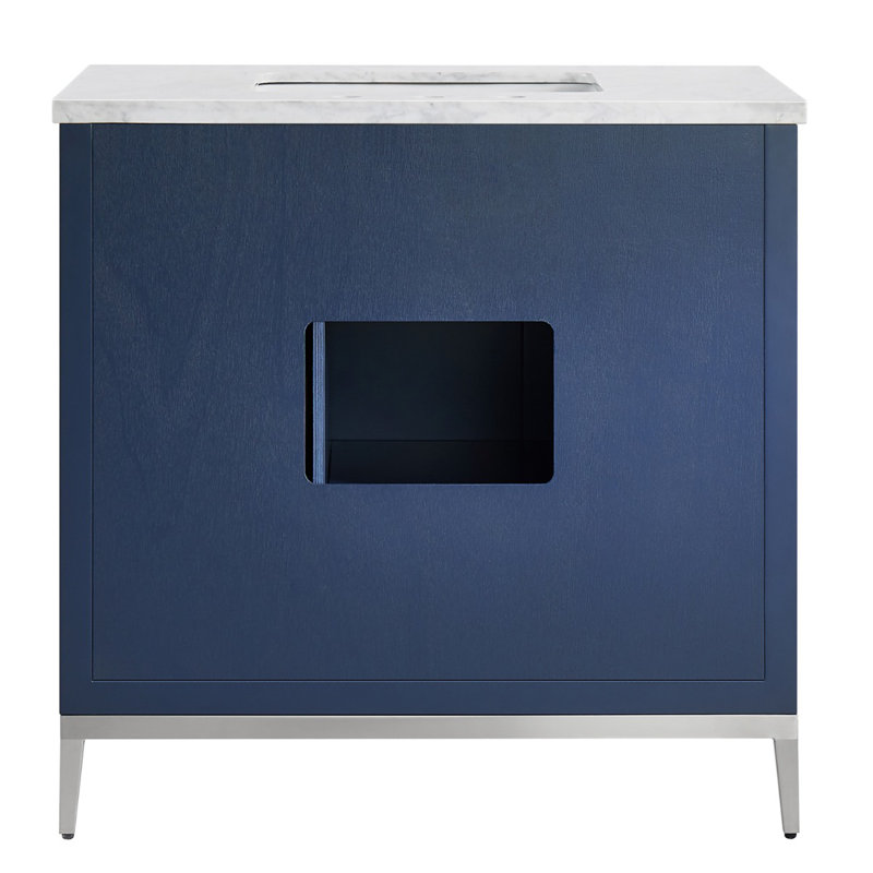 Bungalow 36" Freestanding Standard Single Bathroom Vanity with Top, Silver/Navy Blue