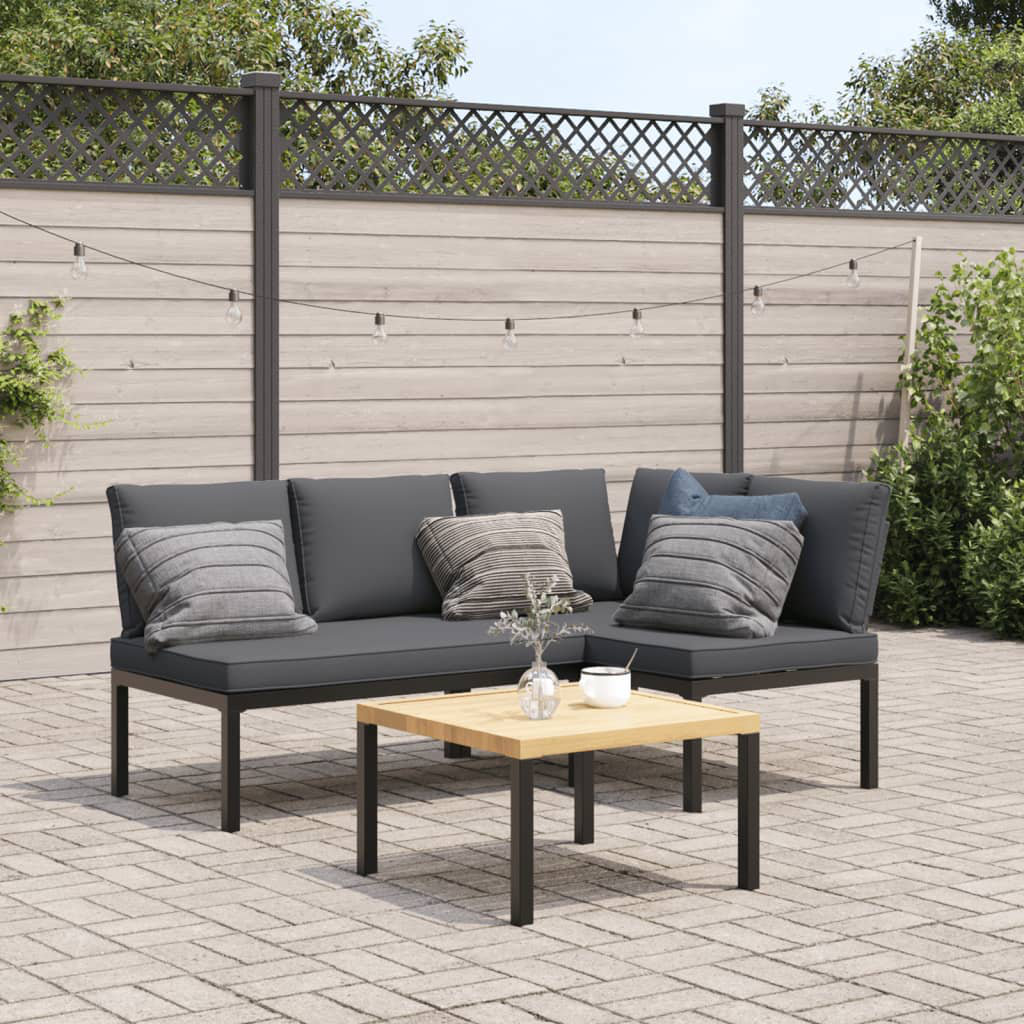 Vidaxl 3-Tlg. Garten-Sofagarnitur Mit Kissen Schwarz Aluminium