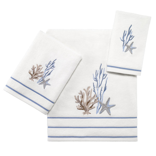 by Lora Cotton Terry Hand Towels, Cover Up, Aqua, Set of 6