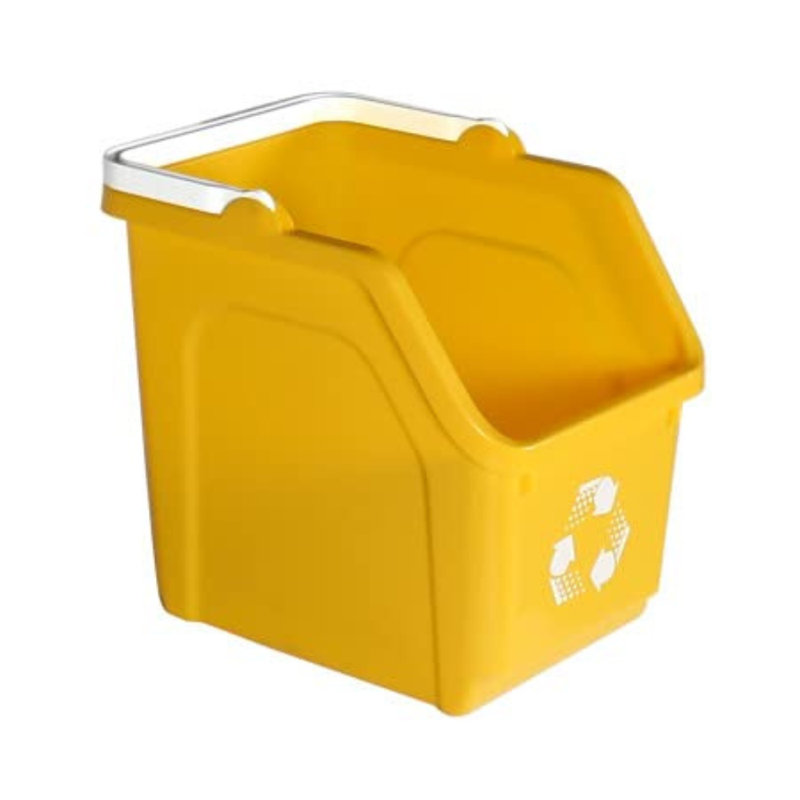 Système de bacs de recyclage multiples Sturdy Essentials avec trois bacs empilables de 6 gallons avec poignées de transport, empilables et compacts pour les bureaux, les maisons, les garages et les entreprises - (jaune, paquet de 1)