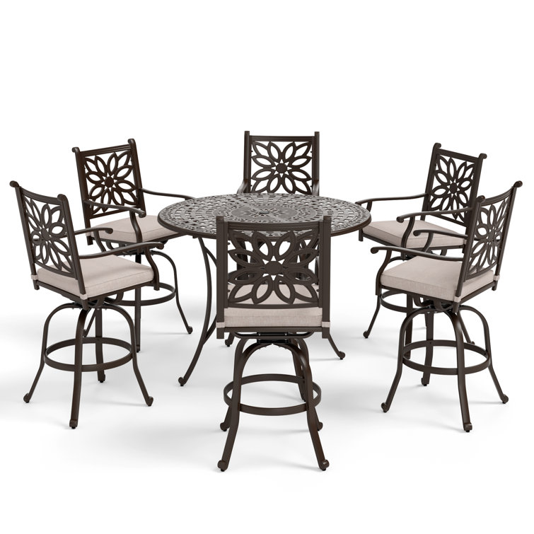 Alexamarie Round 6 - Person 53.9" Long Bar Height Dining Set with Cushions