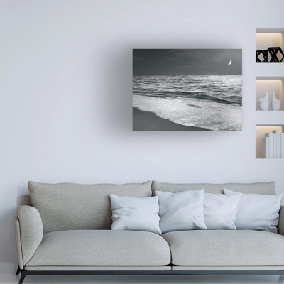 Wrapped Canvas Wall Art - Sue Schlabach 'Moonrise Beach Black And White' Wall Art for Living Room, Bedroom, or Office Décor - 24x32