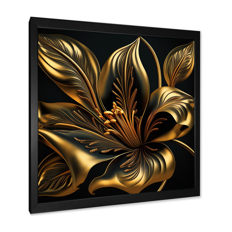 «Glamourous Lily On Black II», art floral lys mural, H 36 po x l 36 po x P 1 po, Cadre d'angle fermé noir