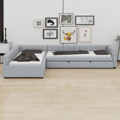 Modern L-Shaped Upholstered Daybed with Pull Out Trundle Bed and Storage Drawer