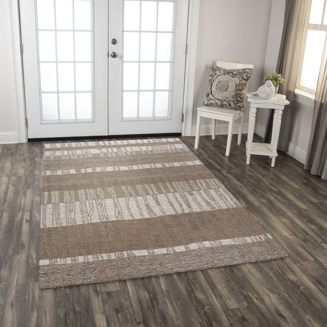 Arichabala Striped Handmade Tufted Wool Area Rug in Brown Foundry Select Rug