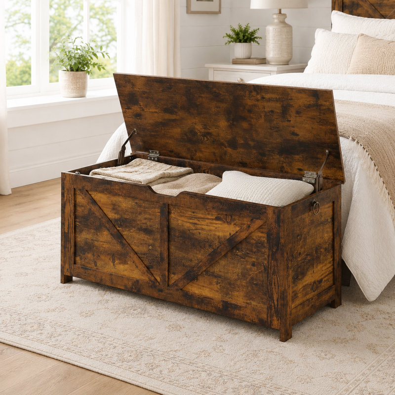 Banc de rangement pour hall d'entrée rétro avec charnières, assemblage facile, Brown
