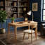 Bureau Mid-Century moderne en bois massif avec tiroirs et bords lisses pour bureau à domicile, salon, finition bois naturel-1245462289