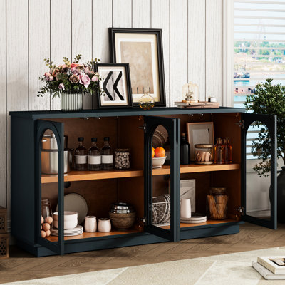 Navy Storage Cabinet. 4-Door With Adjustable Shelves For Home. Elegant Design, , Cable Management Hole Buffet Cabinet - Navy. Ample Dining. Shelves, Construction. Wire