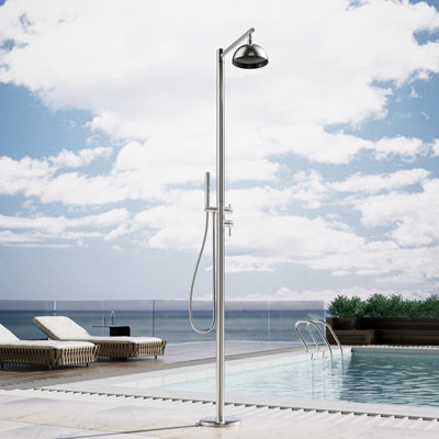 Unique Outdoor Freestanding Shower With 8'' Dome Rain Showerhead & Multi-Function Handheld, 304 Stainless Steel, Brushed Nickel