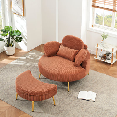 Velours côtelé orange avec structure en bois massif, 3 coussins décoratifs, réglables, résout les taies d'oreiller amovibles de petite pièce et pour la chambre à coucher