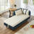 65" Storage Chaise Lounge Sofa Navy Blue PU And Beige Velvet-1246441083