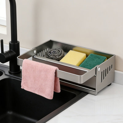 Support de rangement pour évier de cuisine avec support en éponge pour évier de cuisine ， Gris