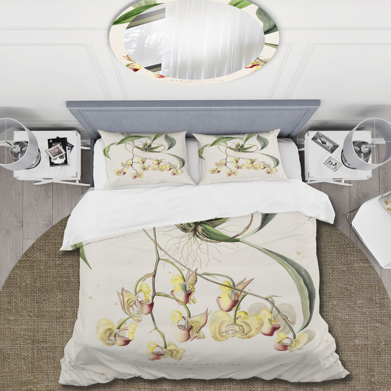 Vintage Blossoming Flower I - Traditional Duvet Cover Set - Microfiber Polyester, Twin Duvet Cover + 1 Standard Sham
