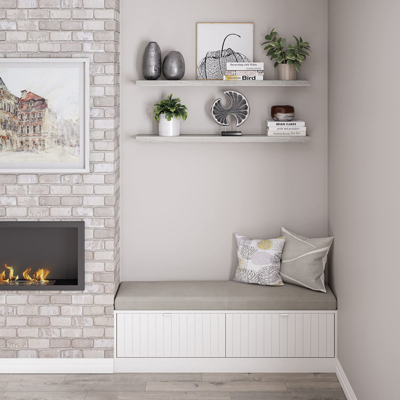 Miami 48" W x 8" D Floating Shelves Set with Invisible Wall Mount Brackets, Grey Oak