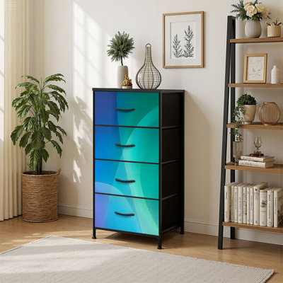 4 Drawer Vertical Storage Dresser Minty Stained Glass with Wood Top & Fabric Pull Drawers by Ebern Designs