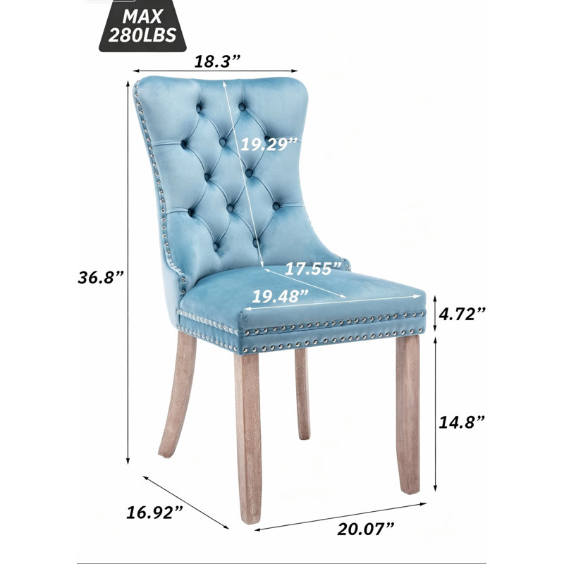 Chaises de salle à manger rembourrées Modern, Cerulean, Bois de chêne
