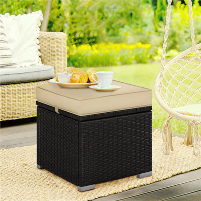 High-Density Polyethylene (HDPE) Wicker Outdoor Ottoman