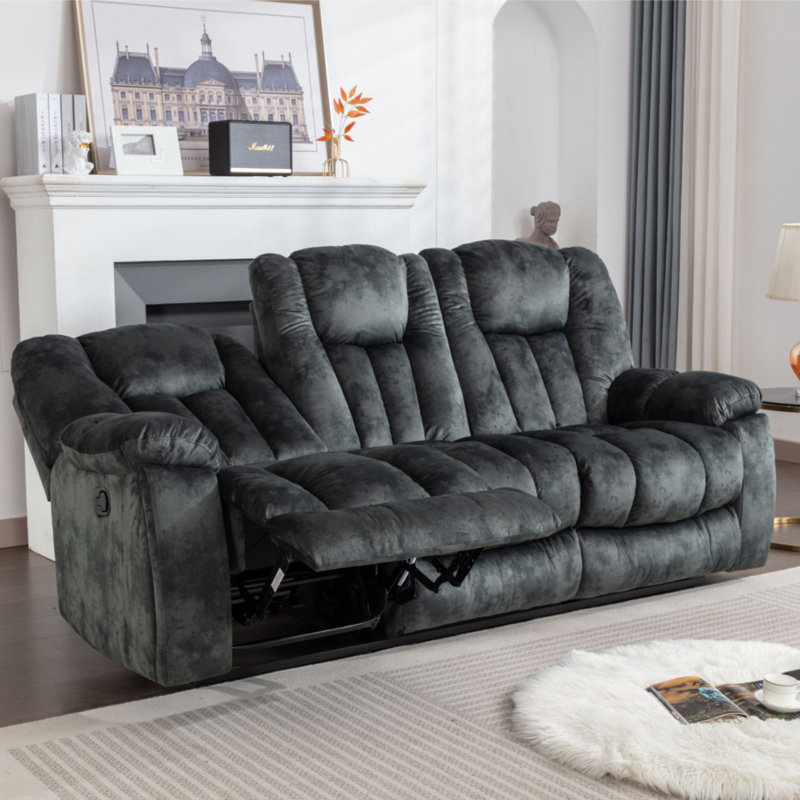 Quiteris 86.6" W Microfiber Manual Reclining Sofa, Charcoal Grey