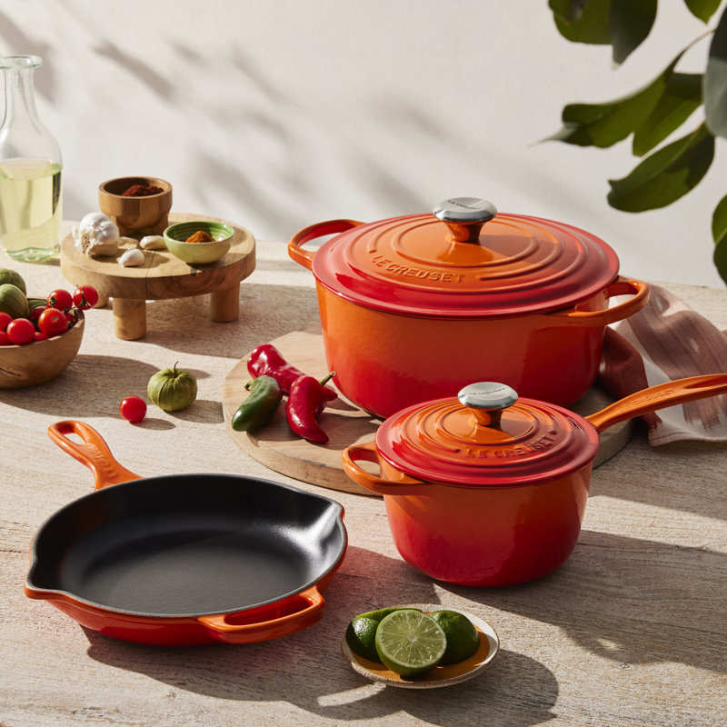 Le Creuset Enameled Cast Iron Oval Dutch Oven with Lid, Flame/Silver