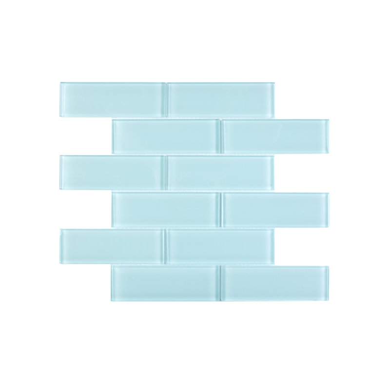 Premium 2" x 6" Straight Edge Glass Mosaic Subway Tile, Baby Blue