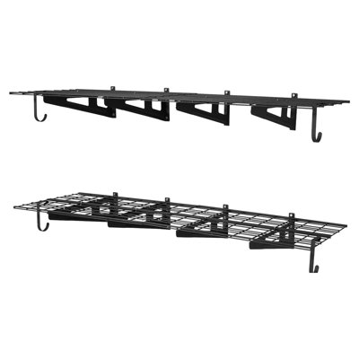 Étagère de garage noire à 2 niveaux fixée au mur, supports de rangement flottants en acier pour l'entrepôt d'atelier